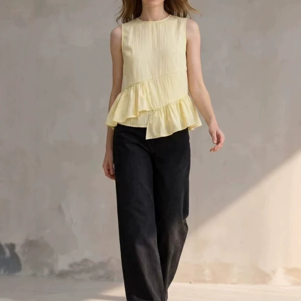 ZARA Summer Irregular Ruffle Spliced Sleeveless Blouse Casual Top